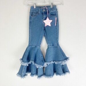 GOGO Star Jeans Girls 5 Flared Bell Bottoms Tiered Boho Hippie Fringe Stretch